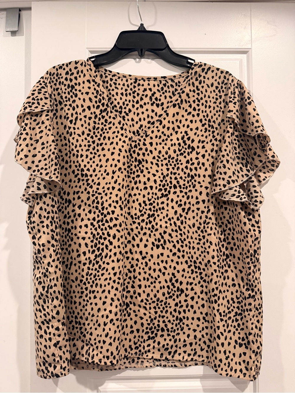SHEIN Beige and Black Leopard Ruffle Sleeve Blouse